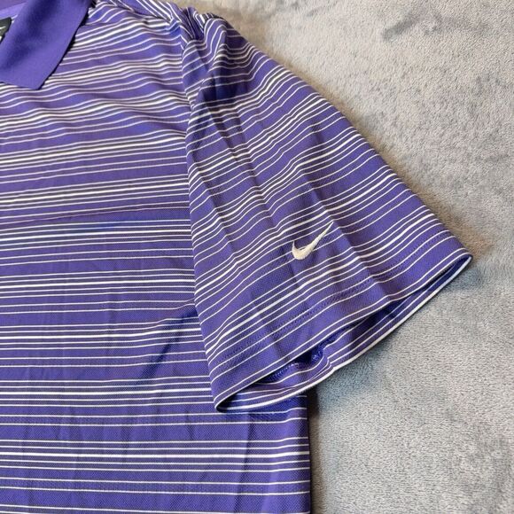 Nike Golf Dri Fit Shirt Mens XL Purple Striped Short Sleeve Polo Rugby Swoosh - Picture 4 of 14